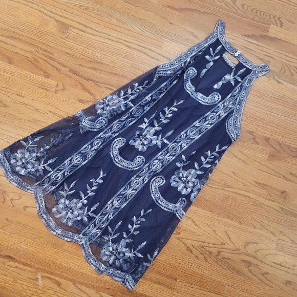 Altar'd State Navy Blue White high neck sleeveless dress floral lace overlay - Picture 3 of 5